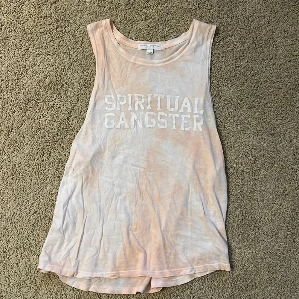Spiritual Gangster pink and white tie dye tank top
